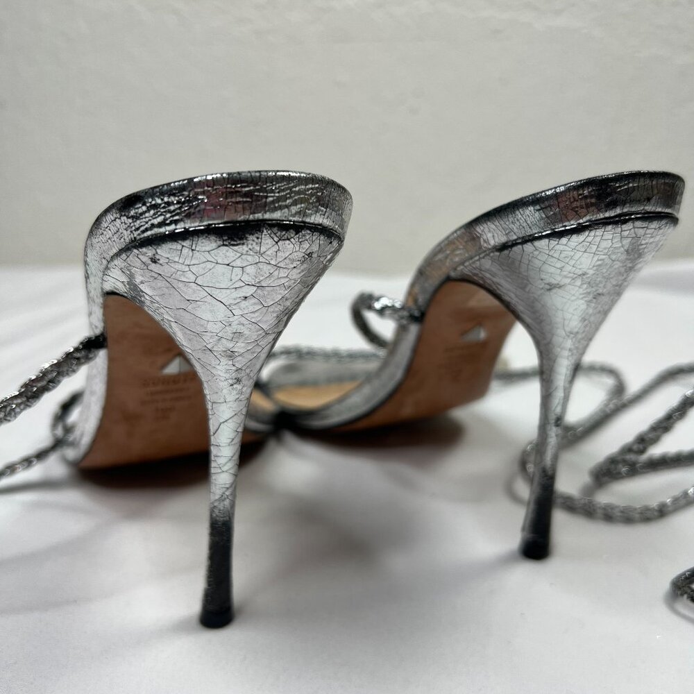 Schutz Silver Snake Strappy Heel Stiletto Sandals Ankle Wrap Metallic 10 - Picture 9 of 9